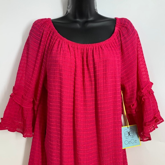 CeCe Ipanema Stroll Rose Cerise Pink Ruffle Tiered Dress Women's M - Picture 4 of 12